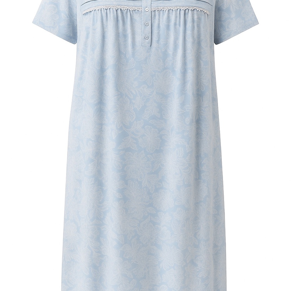 Miss Elaine 4X Blue Floral Full Length Nightgown Lace Trim Cottagecore - Picture 2 of 5